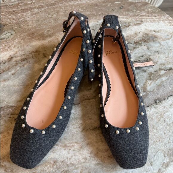 J. Crew Poppy ankle-strap ballet flats in embellished wool pearl size 9.5 - Picture 13 of 15
